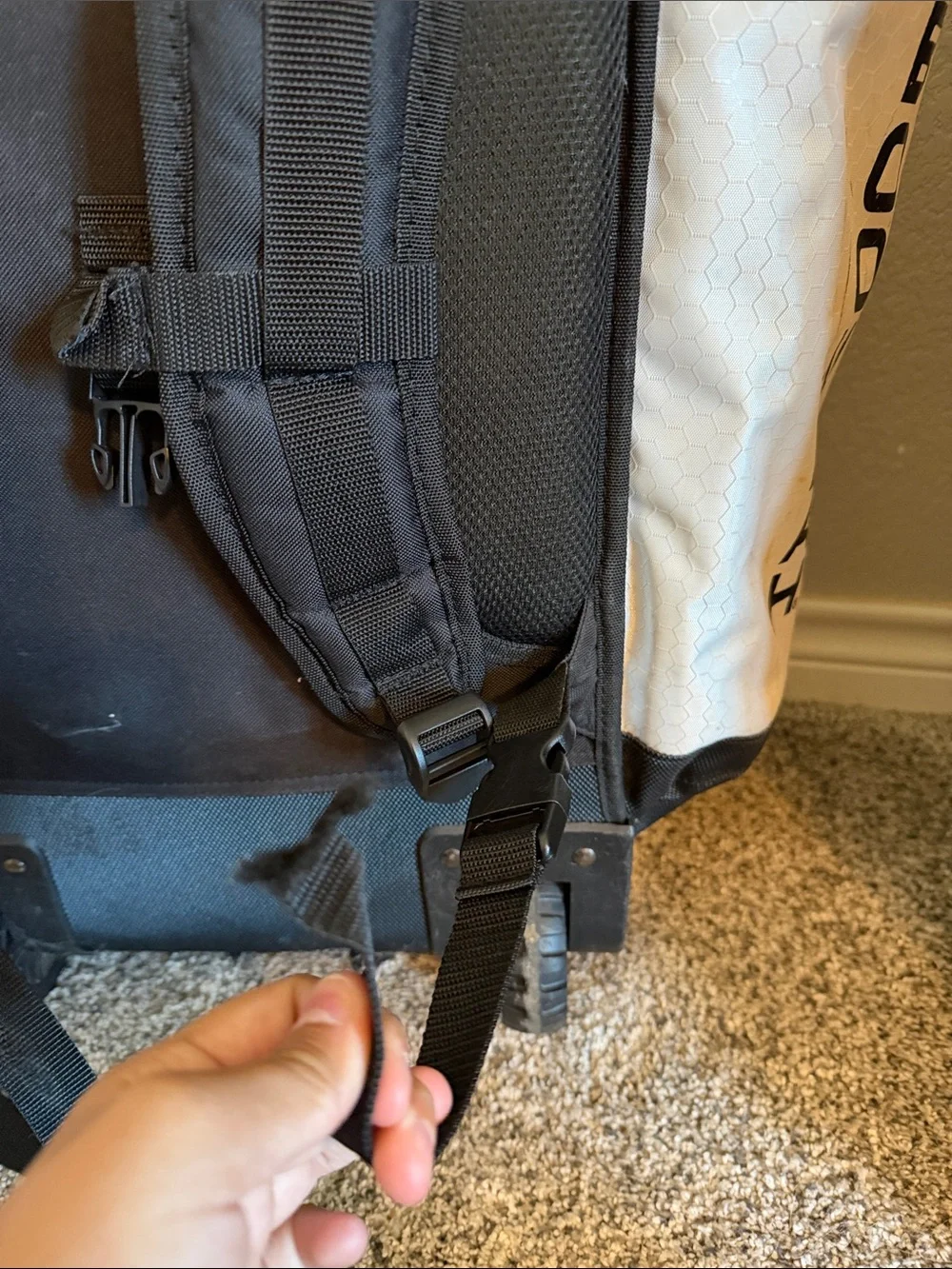 Black and white boombah softball bag